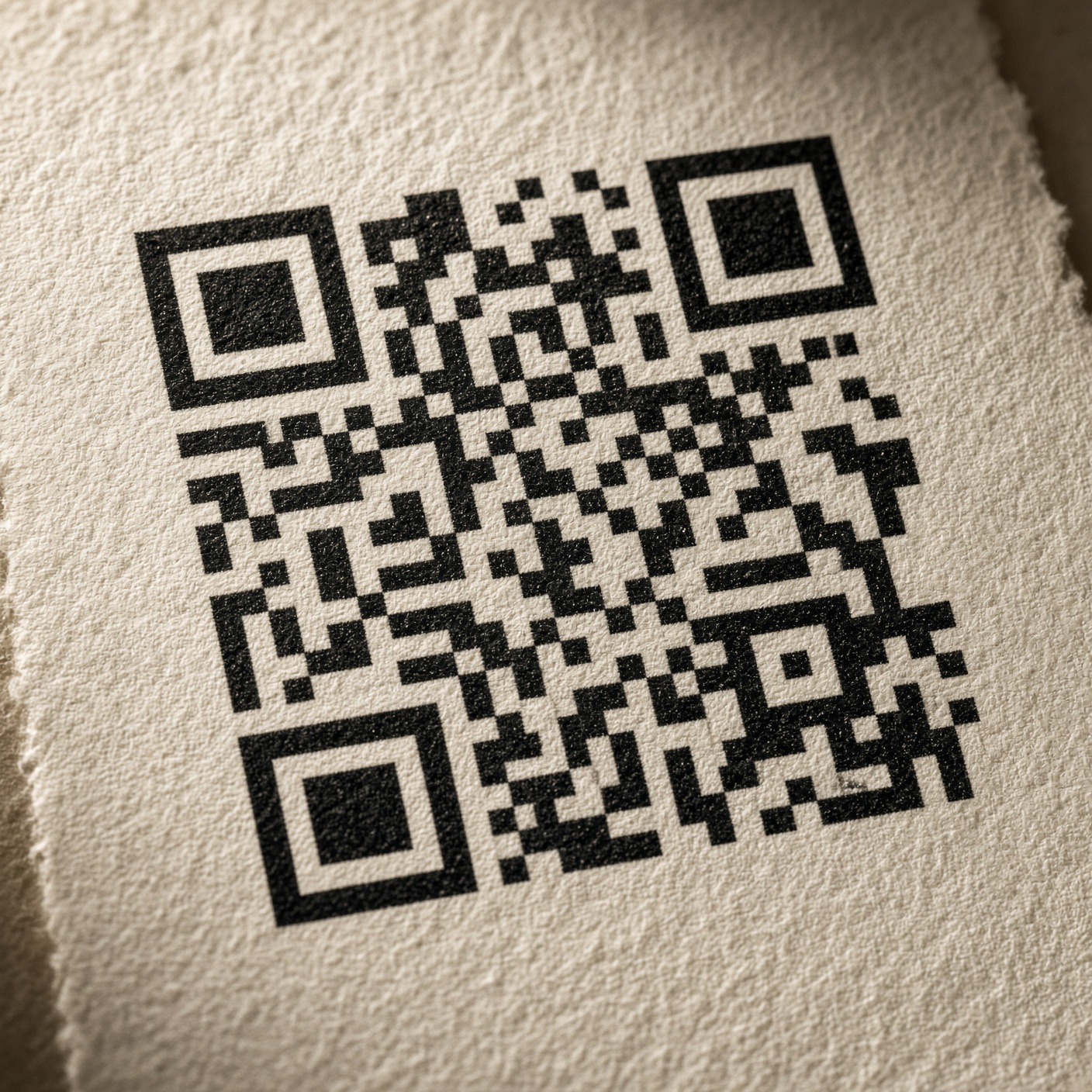 Close-up of a printed QR on cream paper